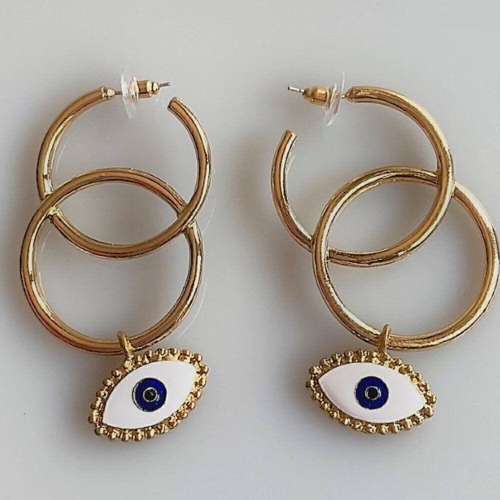 New Evil Eye Double Hoop Earrings Goth Punk Costume